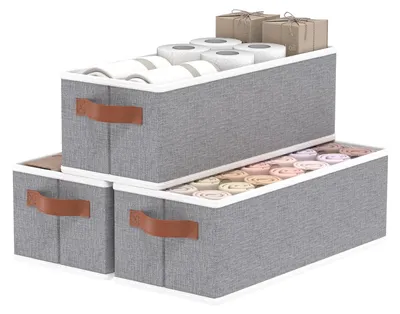 Aufbewahrungsboxen 3er-Set, faltbar, mit Griff, grau, 38x15,5x13 cm