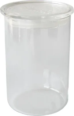 A clear glass jar with a lid.