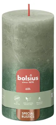 Immagine prodotto di Candela Bolsius Sunset Rustik, colore verde oliva e verde metallizzato, dimensioni 130/68