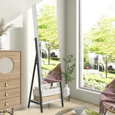 Produktbild von Schmuckschrank mit Spiegel & 3-farbigen LED Beleuchtung 41,5 x 37 x 157 cm Weiß