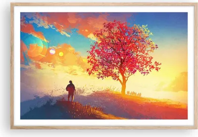 Produktbild von Gerahmtes Poster - Rahmen in heller Eiche - Baum Wiese Feld - 91,5x61 cm - Wand Bild - Wanddeko - Wandbilder - Kunstposter - Wandposter - Bilderrahmen - Bilder - Kunstdruck - Wandbild P2NAA91x61-3715