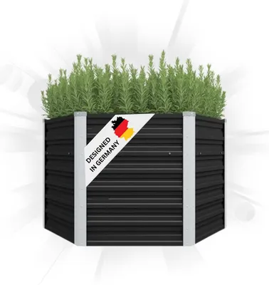 Produktbild von DELUKE® 6-eckiges Hochbeet für Garten NOA Anthrazit | 129x129x45cm | Verzinkter Stahl | Wetterfest | Gartenbeet Kräuterbeet Blumenbeet Beet hoch Frühbeet für Garten Gemüsebeet