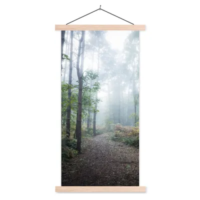 Produktbild von MuchoWow® Textilposter Wald - Nebel - Weg 60x120 cm mit holzfarbenen Rahmen - Holz