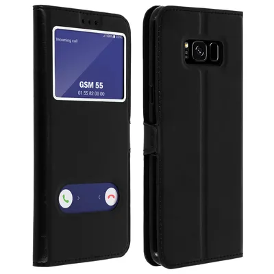 Zdjęcie produktu dla Flip cover z podwójnym okienkiem i funkcją podstawki, etui z klapką dla Galaxy S8 Plus - czarny