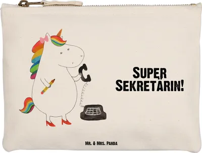Produktbild von Mr. & Mrs. Panda Täschchen Einhorn Sekretärin Größe M - Weiß - Geschenk, Kulturbeutel, Unicorn, Kosmetikbeutel, Einhörner, Etui, Pouch, Kulturtasche, Steuerbüro, Büro