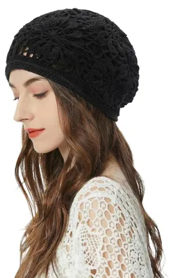 Obrázek produktu pro Pletená čepice pro ženy, háčkovaná čepice, volná čepice typu "beanie", černá, bavlna, univerzální velikost