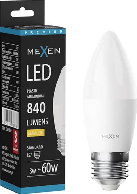 Obrázek produktu pro Mexen Nova LED žárovka E27, C37, 8W, Teplá - 3000K, 840 lm - L102-E27-0830-01