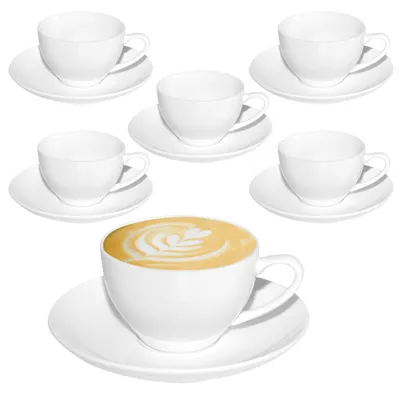 Cappuccinotassen Set 6x 170 ml weiß Porzellan spülmaschinenfest