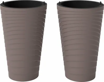 Produktbild von GOPLUS 2er Set Blumentopf mit Innentopf, Übertopf mit Drainagelöchern, Pflanzentopf wetterfest, Blumenübertopf rund, Pflanzgefäße Kunststoff, Braun