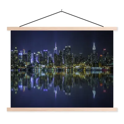 Produktbild von MuchoWow® Textilposter New York - Skyline - Amerika 150x113 cm mit holzfarbenen Rahmen - Poster
