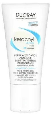 Productafbeelding van Ducray Keracnyl Repair, voor vrouwen, voor droge huid, voor problematische huid, hydraterend, hydraterend, voedend, herstellend, verzachtend, tube, WATER (AQUA), GLYCERIN, MINERAL OIL (PARAFFINUM LIQUIDUM), GLYCERYL STEARATE, PEG-12 BUTYROSPERMUM PARKII..., Frankrijk
