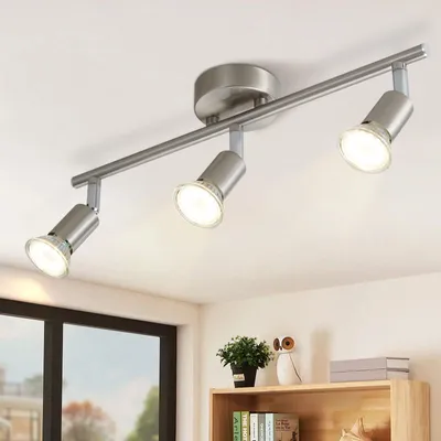 Image de ZMH LED Spot de plafond à 3 flammes - Hall Lampe de plafond Moderne Spot de plafond GU10 Orientable 350°Rotable Spot Lampe Plafond Acier Inoxydable Séjour Chambre Cuisine Sans ampoules