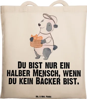 Produktbild von Mr. & Mrs. Panda Jutebeutel Bäcker Herz - Transparent - Geschenk, Konditor, Bäckerei, Spruch, Einkaufstasche, dokumententasche, Tasche, Schultasche, Tote Bag