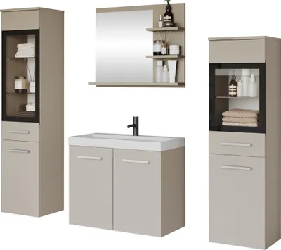 Produktbild von MIRJAN24 Badmöbel-Set Madrit I, Badezimmer-Set mit Spiegel und Waschbecken (Farbe: Cashmerebeige, mit Siphon, ohne Beleuchtung)
