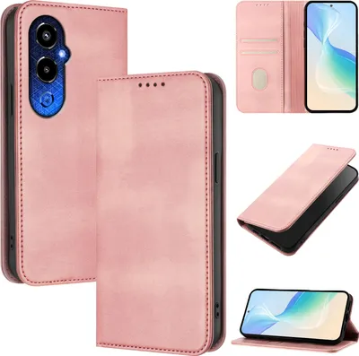 Produktbild von Handyhülle für Tecno Pova 4 Pro, Vintage Leder RFID Schutz Kartenfach Standfunktion Magnetische Klapphülle Pink