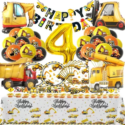Immagine prodotto di Omgoods - Decorazioni per festa di compleanno a tema "escavatore", 4 anni