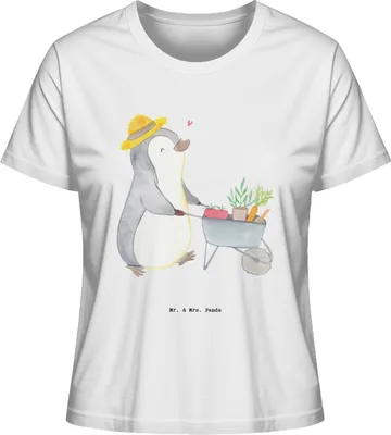 Produktbild von Mr. & Mrs. Panda Damen T-Shirt Pinguin Gartenarbeit Größe L - Weiß - Geschenk, Urban Gardening, Oberteil, Gärtnern, Basic, Kurzarmshirt, Baumwoll, shirt, Gartenpflege