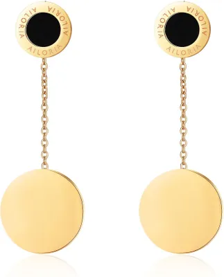 Produktbild von Ohrringe AUDE aus schwarzem Edelstahl, 1 cm, mit runden Anhängern und Kette