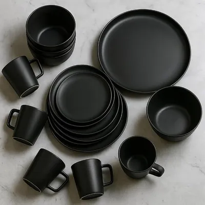 Imagen del producto de Juego de vajilla de gres para 4 personas, juego de platos para 4 personas, juego de mesa de 16 piezas que incluye platos principales, platos de postre, platos hondos y un juego de cuencos y platos
