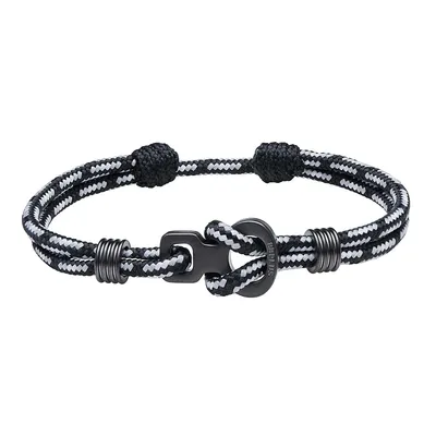 Armband für Kletterer und Boulderer von 8b+; schwarz-weißes geflochtenes Design mit Verschluss.