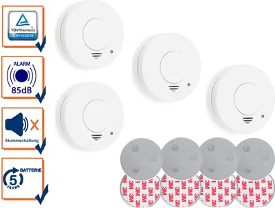 Produktbild von Rauchmelder 4er Set mit Magnetbefestigung, Alarm für Feuerschutz & Brandschutz