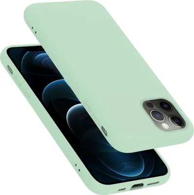 A light green phone case is shown from a diagonal angle, with the phone screen visible underneath.