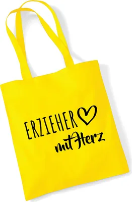 Produktbild von Huuraa Jutebeutel Erzieher mit Herz 10 Liter Yellow Baumwolle Tasche Geschenkidee