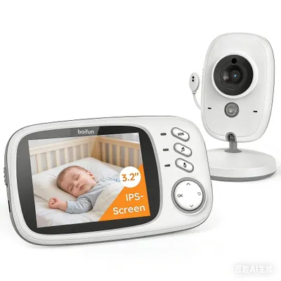 Image de Babyphone avec caméra Écran 3,2 pouces  Sans Wi-Fi Vision nocturne Audio bidirectionnel Détection sonore Détection de température Berceuses  Mode audio VOX