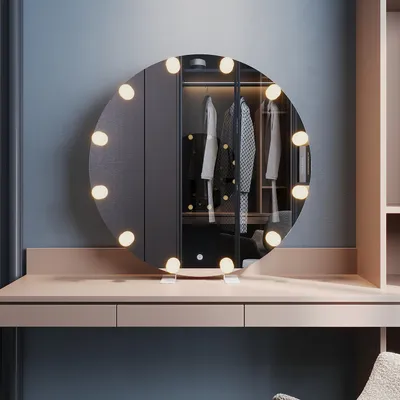 Immagine prodotto di SONNI 80 x 80 x 3,5 cm Specchio rotondo bianco per vanità con illuminazione a LED e presa per il montaggio a parete.