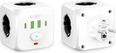 Produktbild von Tech-Protect PCL3X4 Steckdosenleiste mit 3 Schuko-Steckdosen, 2x USB-A, 2x USB-C – Weiß