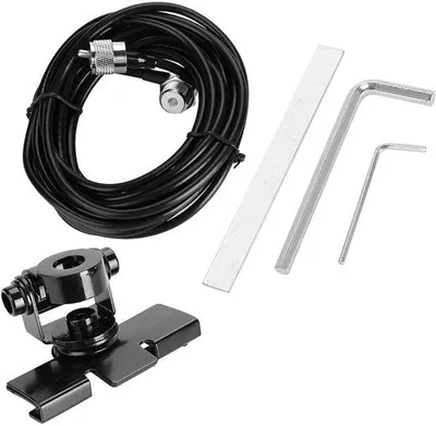 Imagen del producto de Soporte para antena con montaje en superficie y cable de extensión de 5 metros, conector PL259, y base de montaje de goma