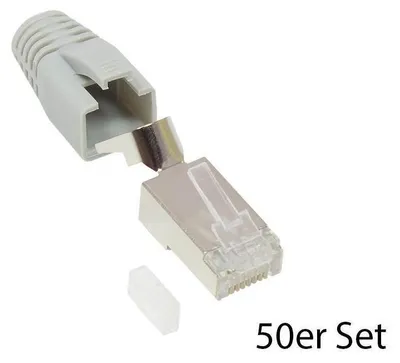 Imagen del producto de Conectores RJ45 para redes, categoría 6A, color gris, pack de 50 unidades