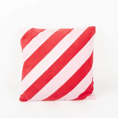 Produktbild von Kissen Stripe Querstreifen Samt Rot Rosa 45x45cm