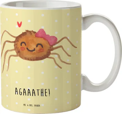 Produktbild von Mr. & Mrs. Panda Plastikbecher Spinne Agathe Freude - Gelb Pastell - Geschenk, Trinklernbecher, Viraler Hit, Pott, Beliebte, Kindertasse, Viral, Mehrwegbecher, Trend