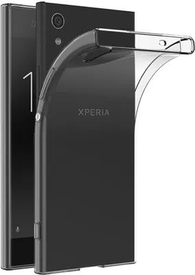 A clear protective case is shown on the back of a black Sony Xperia XA1 Ultra smartphone.