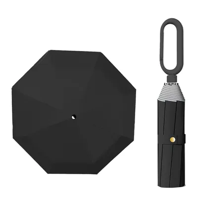 Produktbild von Faltbarer Regenschirm, Schirm mit 8 Rippen, Reflektoren und Schnallengriff, wasserabweisend, UV-Schutz, windbeständig,Schwarz
