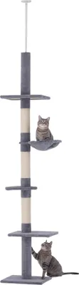 Produktbild von Kratzbaum Deckenhoch höhenverstellbar, stabiler Katzenbaum mit Sisalsäulen, Katzen Kletterbaum, Grau, 40 x 34 x 230-260 cm