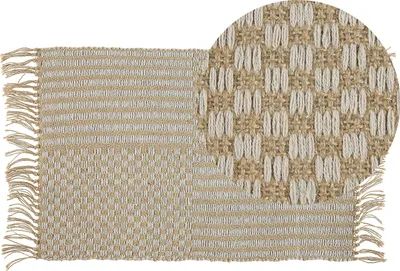 Obrázek produktu pro BELIANI Koberec béžový juta a bavlna 50 x 80 cm se střapci ručně tkaný boho styl ložnice chodba