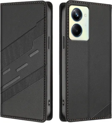Produktbild von Hülle für Realme Narzo 60 Pro, Kunstleder Brieftaschen Handyhülle mit Kartenfach und Standfunktion Schwarz