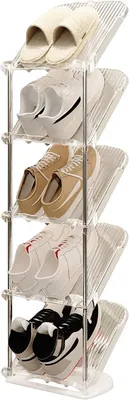 Produktbild von Vertikales Schuhregal für kleine Räume, transparentes, hohes, dünnes Schuhregal, geeignet für den Eingangsbereich im Wohnzimmer (5 Ebenen)