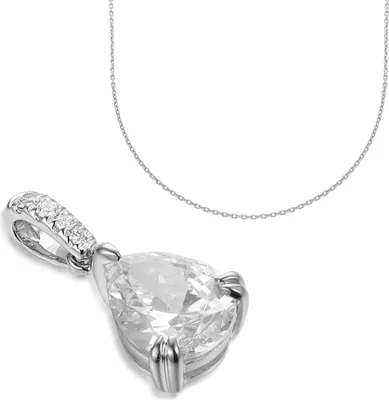 Produktbild von 585er Weißgold Anhänger mit Zirkonia Tropfenschliff mit Kette