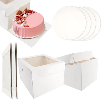 Image de Coffret de boîtes à gâteaux - 4 boîtes à gâteaux avec plateau - Pour le transport et le stockage - 30x30x20 cm