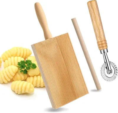 Imagen del producto de Tabla de madera para hacer pasta, con rodillo para gnocchi y cortador de masa, lisa, ideal para espaguetis y gnocchi