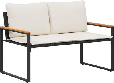 Immagine prodotto di vidaXL Panca con cuscini nero e bianco crema 115 x 65 x 72 cm in rattan