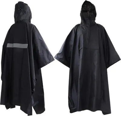 Produktbild von Leichter, wasserdichter Regenponcho aus Polyurethan190T mit winddichten Verschlüssen und Kapuze – Schwarz – Einheitsgröße