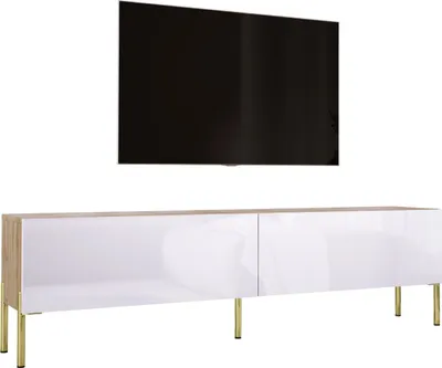 Produktbild von TV-SCHRANK : Wotan-Eiche / Weiß Hochglanz mit Beinen in Gold, 170 x 52 x 32 cm
