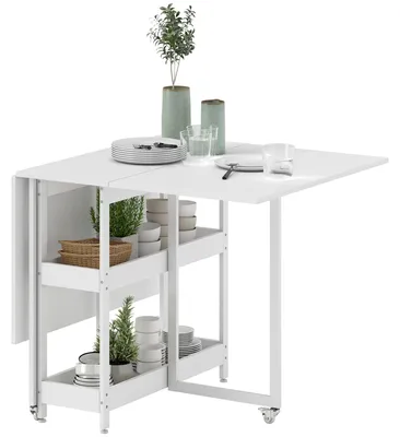 Immagine prodotto di Tavolo pieghevole per 4 persone con vani a giorno | Colore: Bianco | Dimensioni: 80x133,4x75 cm