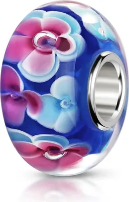 Produktbild von MATERIA by Matthias Wagner Glas Bead blau hellblau pink mit Blumen für Beads Armband 900