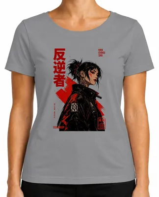 Obrázok produktu pre Dámske tričko s motívom "Han Gyaku Sha", japonská animácia, štýl techwear, streetwear, urban, Y2K, manga, sivá farba, veľkosť XXL