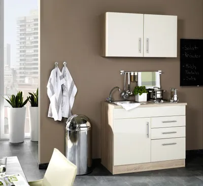 Produktbild von Held Möbel Miniküche mit Geräten Toronto 100 cm creme matt zerlegt 973.6509